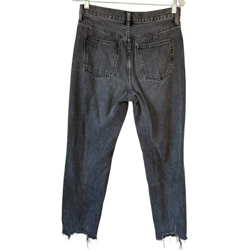 Free People Button Fly Blossom Rigid Skinny High Rise Black Distressed Size 28